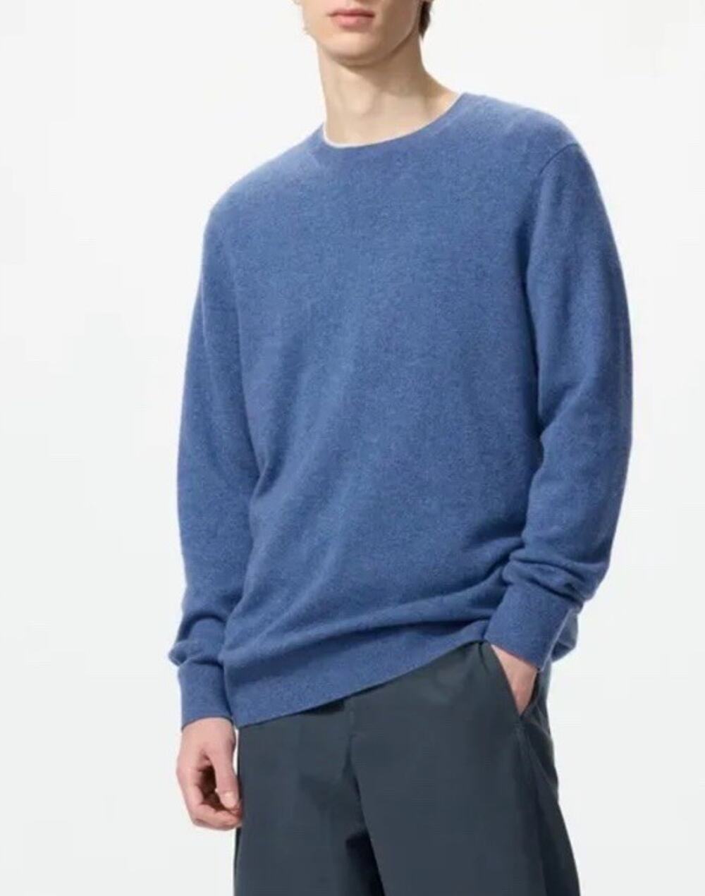 Uniqlo Men’s 100% Cashmere Crew Neck Sweater Blue Size L Lightweight Soft